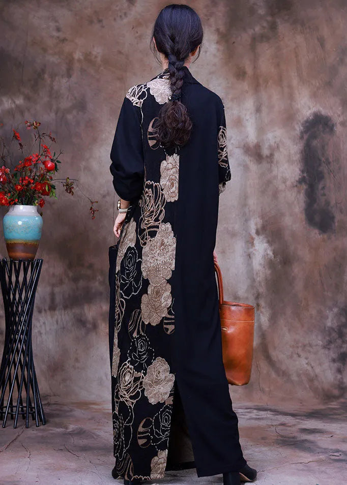 Vogue Colorblock Asymmetrical Print Chiffon Long Dress Spring