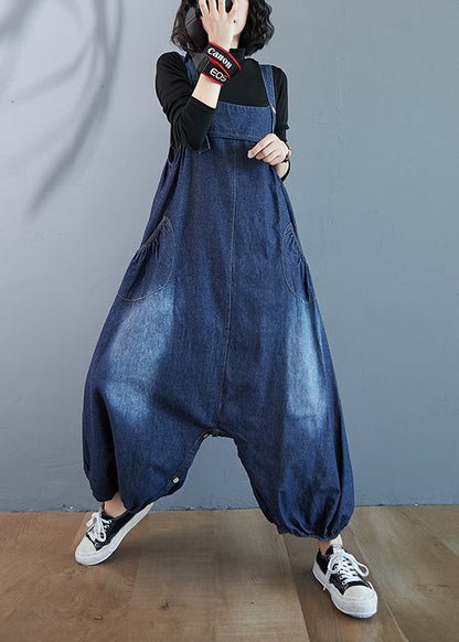 Blue Oversized Pockets Denim Overalls Jumpsuit Summer