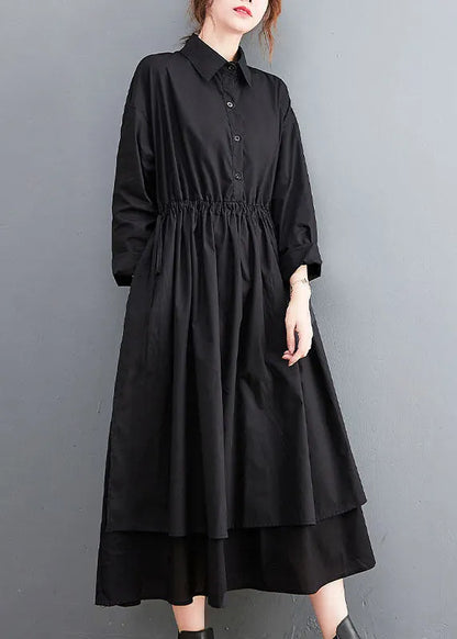 Fine Black Peter Pan Collar Patchwork Cotton Shirts Dress Spring
