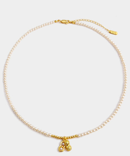 Gold Copper Overgild Pearl Peanut Pendant Necklace