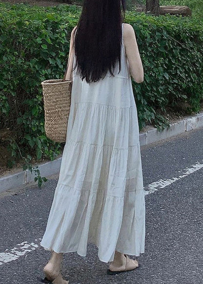 Beige V Neck Patchwork Vacation Chiffon Long Dresses Summer