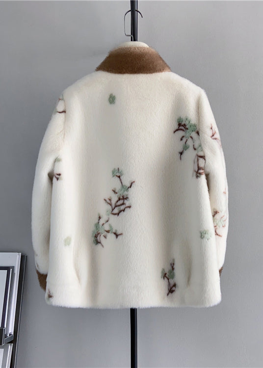 Beige Stand Collar Tasseled Embroideried Mink Cashmere Jackets Winter