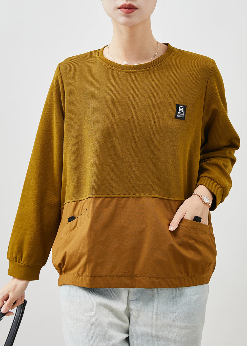 Yellow Oversized Patchwork Cotton Sweatshirt Spring