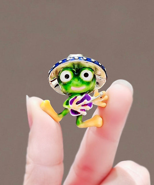 Green Alloy Colored Glaze Frog Brooches