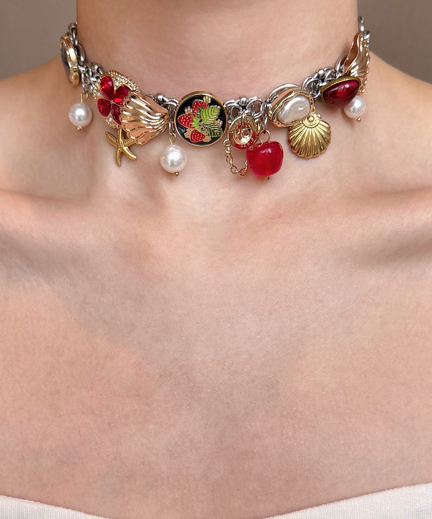 Red Strawberry Shell Pearl Adjustable Alloy Choke