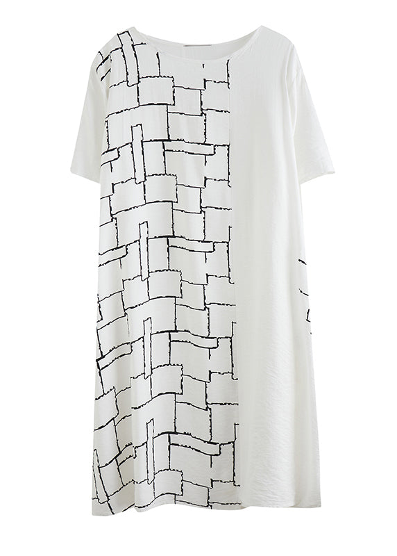 White Pocket Print Vacation Dresses Short Sleeve
