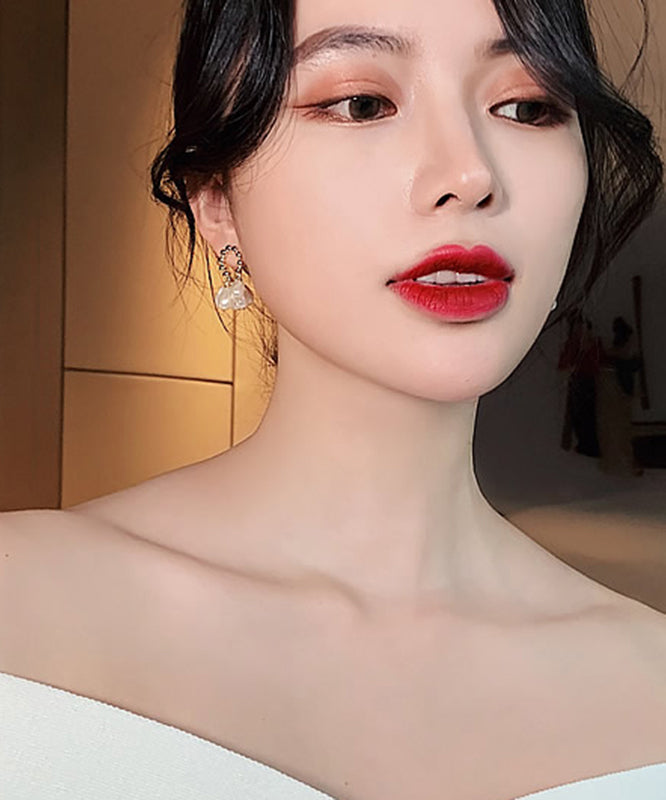Champagne Alloy Pearl Hoop Earrings