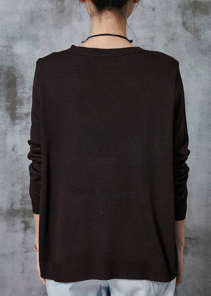 Chocolate Patchwork Knit Loose Sweaters O-neck Spring