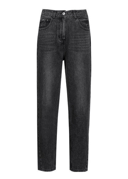 Novelty Black High Waist Pockets Straight Jeans