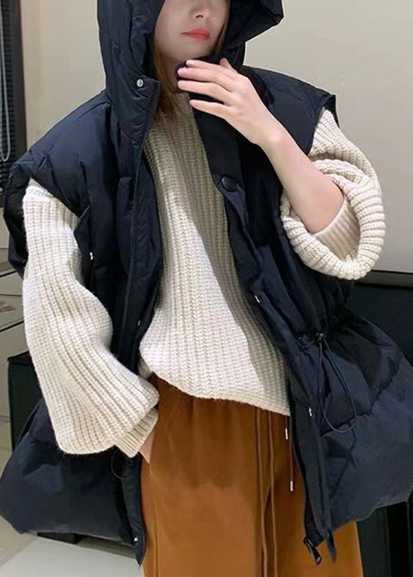 Purple Zip Up Drawstring Duck Down Hooded Vest Sleeveless