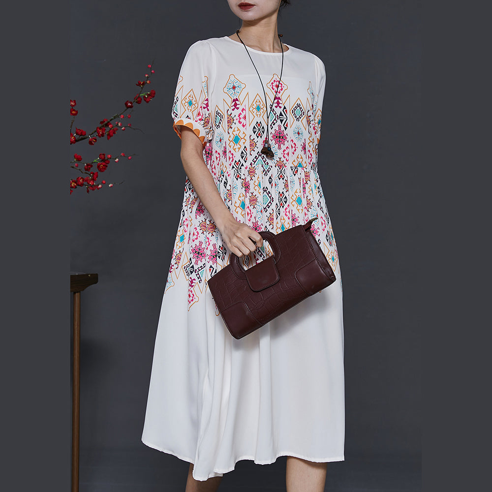 French White Print Chiffon Vacation Dresses Summer