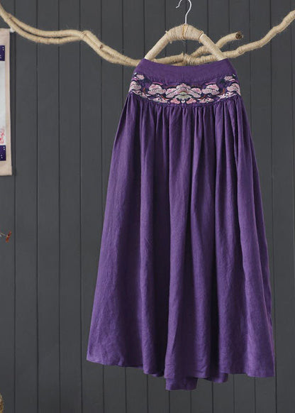 Orange Cinched Embroideried Linen Skirt Spring
