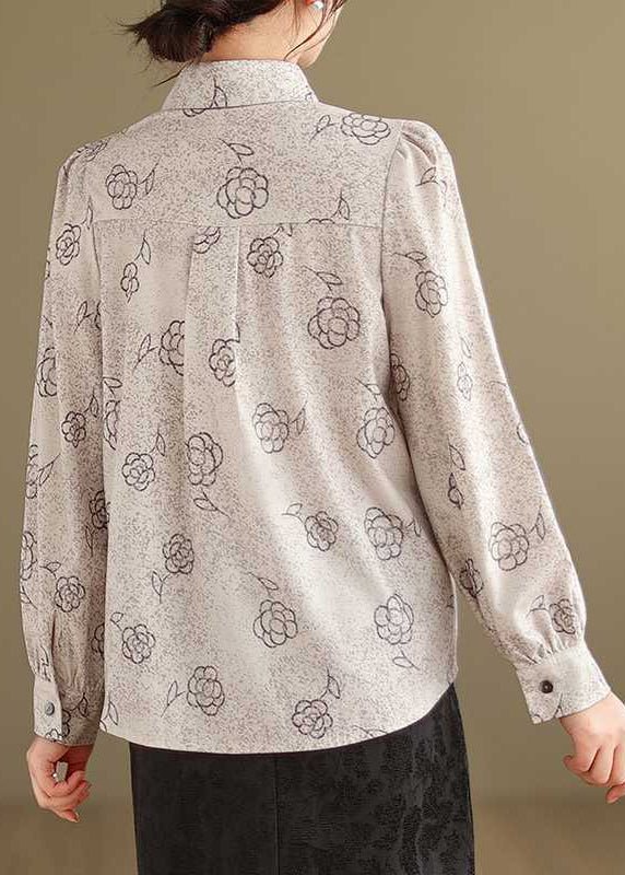 Apricot Peter Pan Collar Print Cotton Shirt Tops Spring