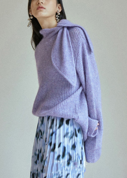 Purple Lace Up Patchwork Cozy Knit Sweaters Fall