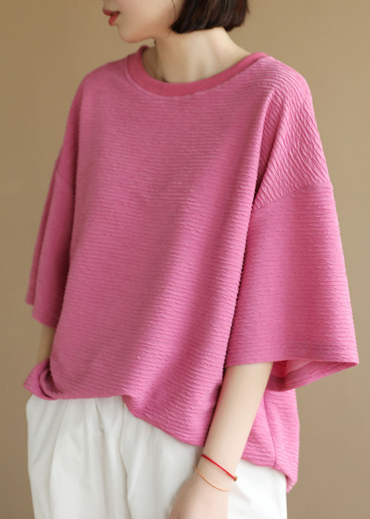 Rose O-neck Wrinkled Cotton Tanks Short Sleeve