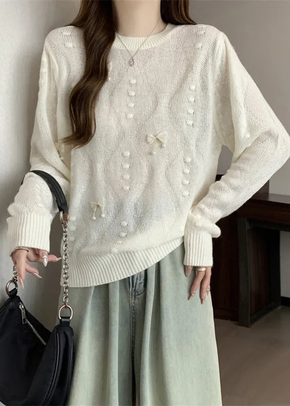 White Tasseled Butterfly Knit Tops Fall