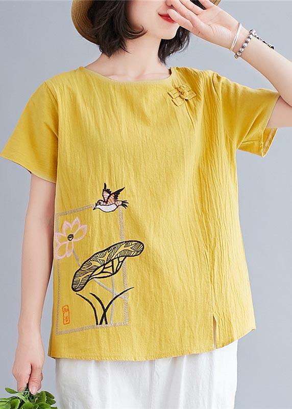Yellow Oriental Cotton Linen Blouses Summer
