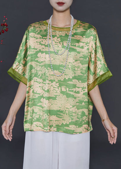 Grass Green Oversized Print Chiffon Top Summer