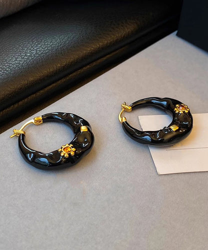 Black Copper Alloy Enamel Drop Glaze C Shaped Hoop Earrings