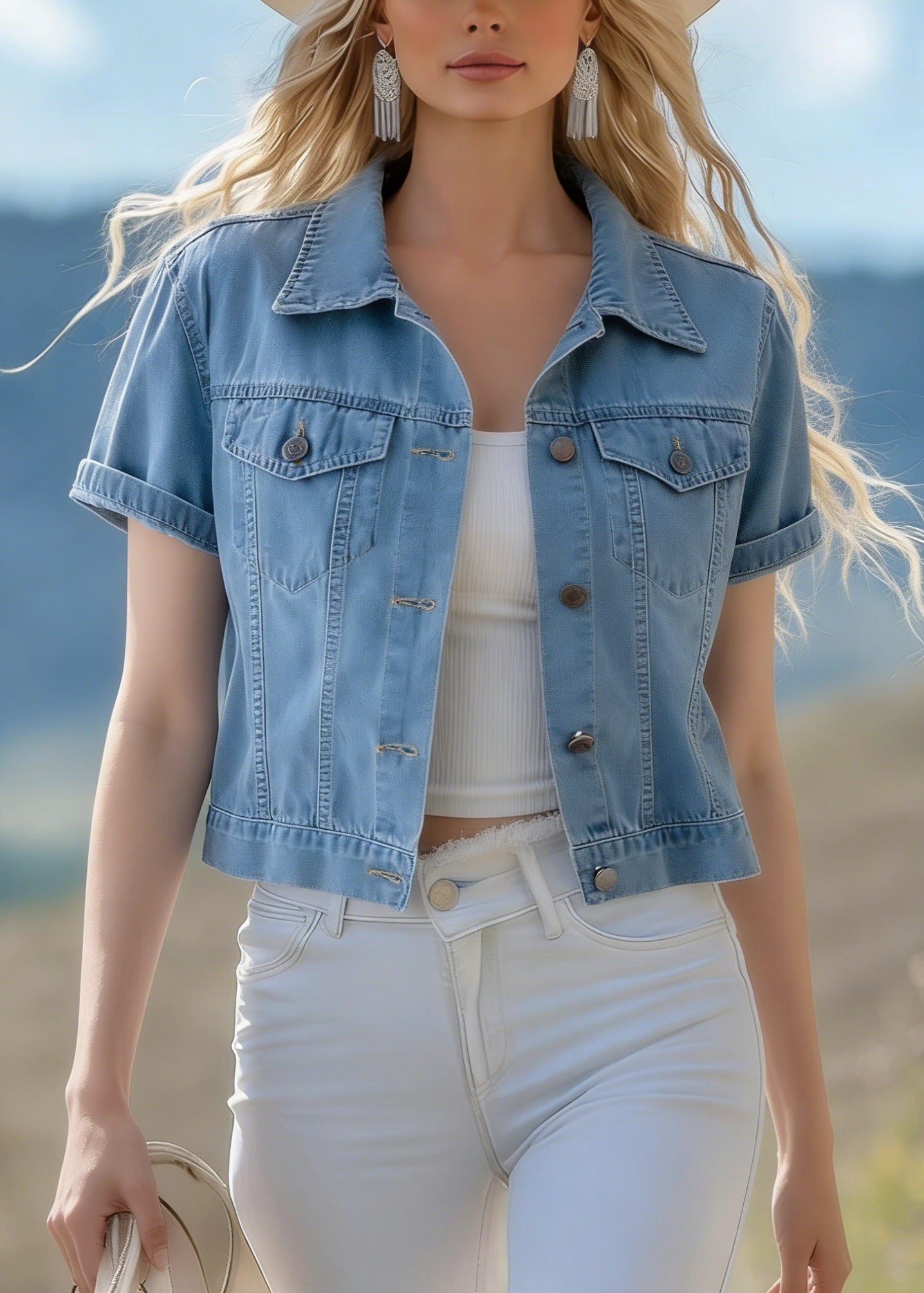 Blue Peter Pan Collar Pockets Denim Jackets Summer