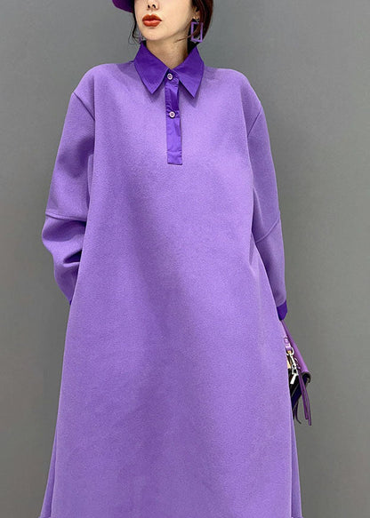 Loose Purple Peter Pan Collar Cotton Dresses Spring