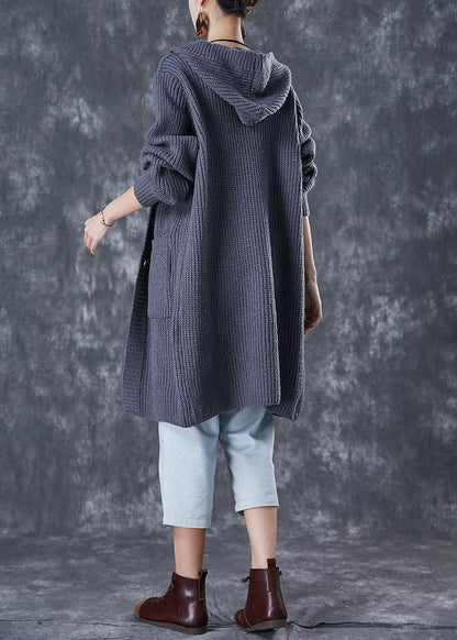 Grey Hooded Oversized Knit Cardigan Fall