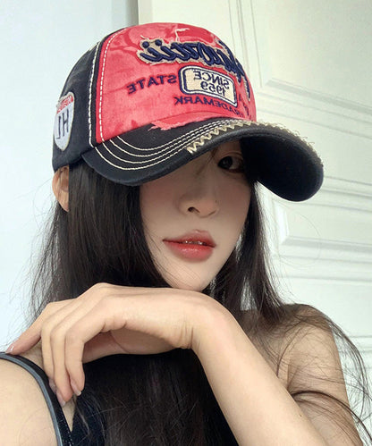 Red Letter Embroidered Denim Baseball Cap Hat