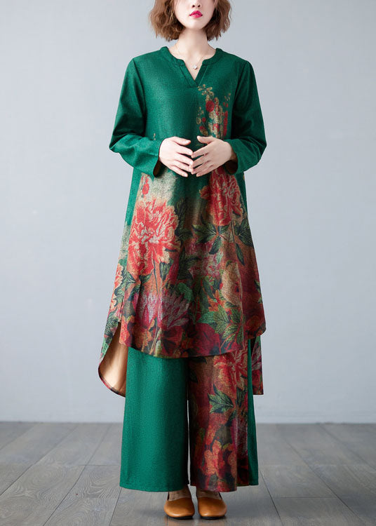 Green Patchwork Cotton Two Piece Set Clothing Spring