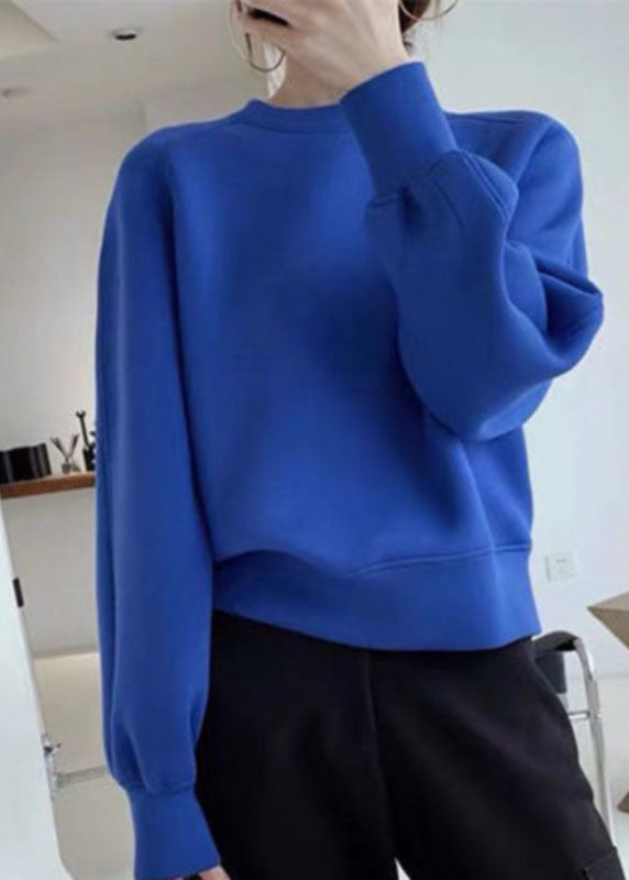 Blue O-neck Brief Fall Pullover Sweatshirt