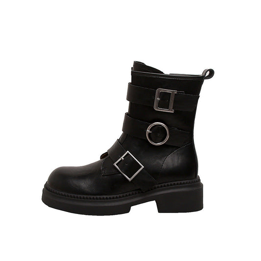 Martin Belt Buckle Platform Motorcycle Knight Retro British Boots
