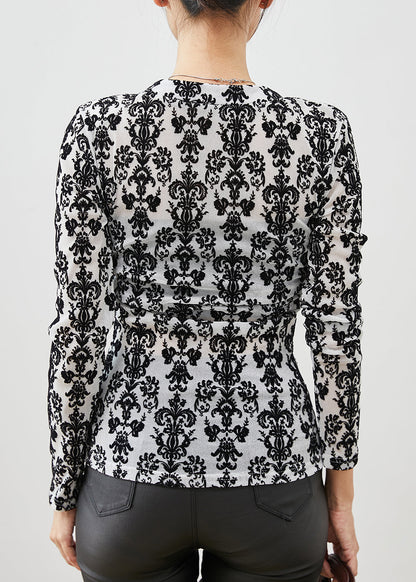 Black Jacquard Silm Fit Cotton Blouses Spring