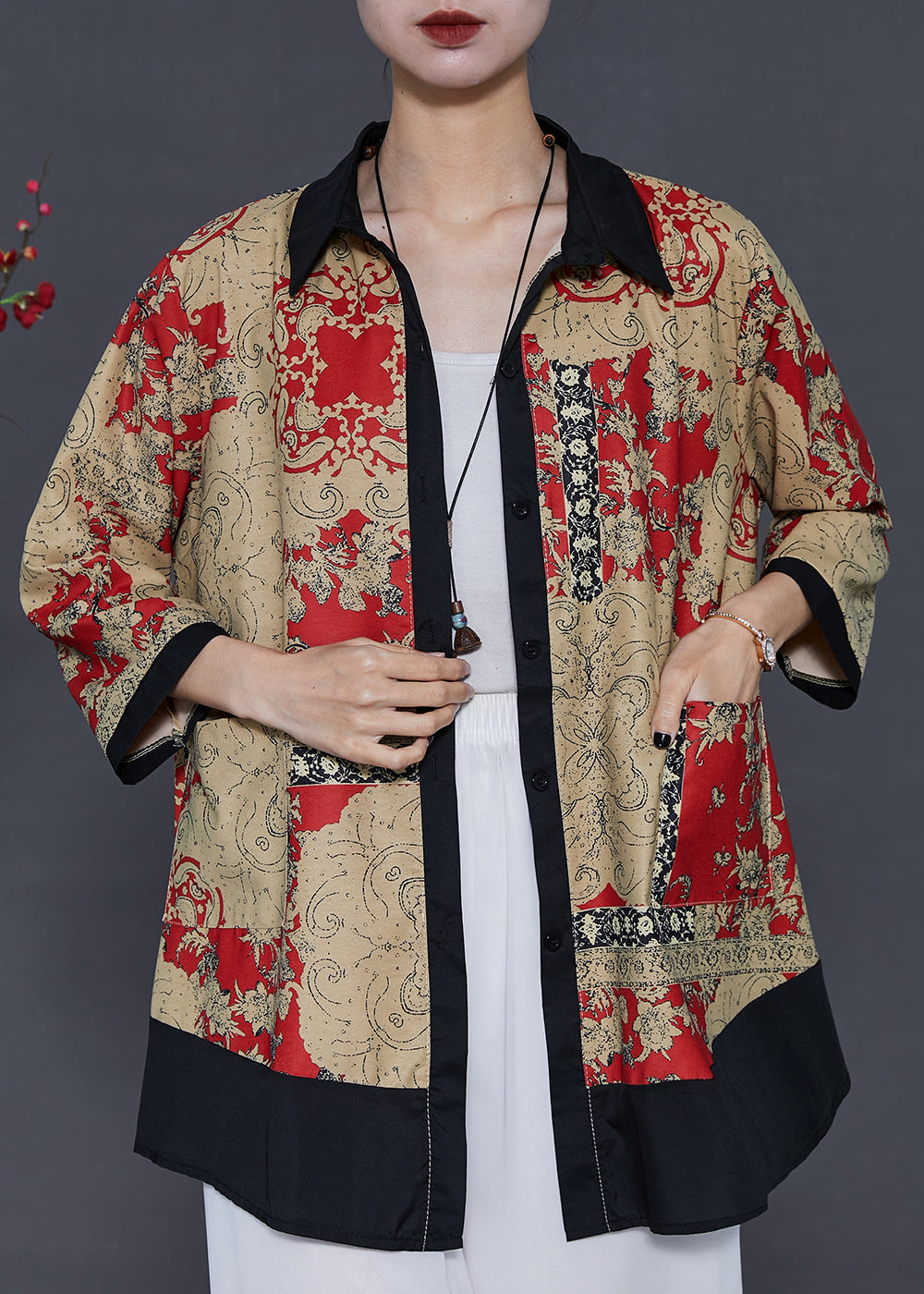 Yellow Oversized Patchwork Print Chiffon Shirt Spring