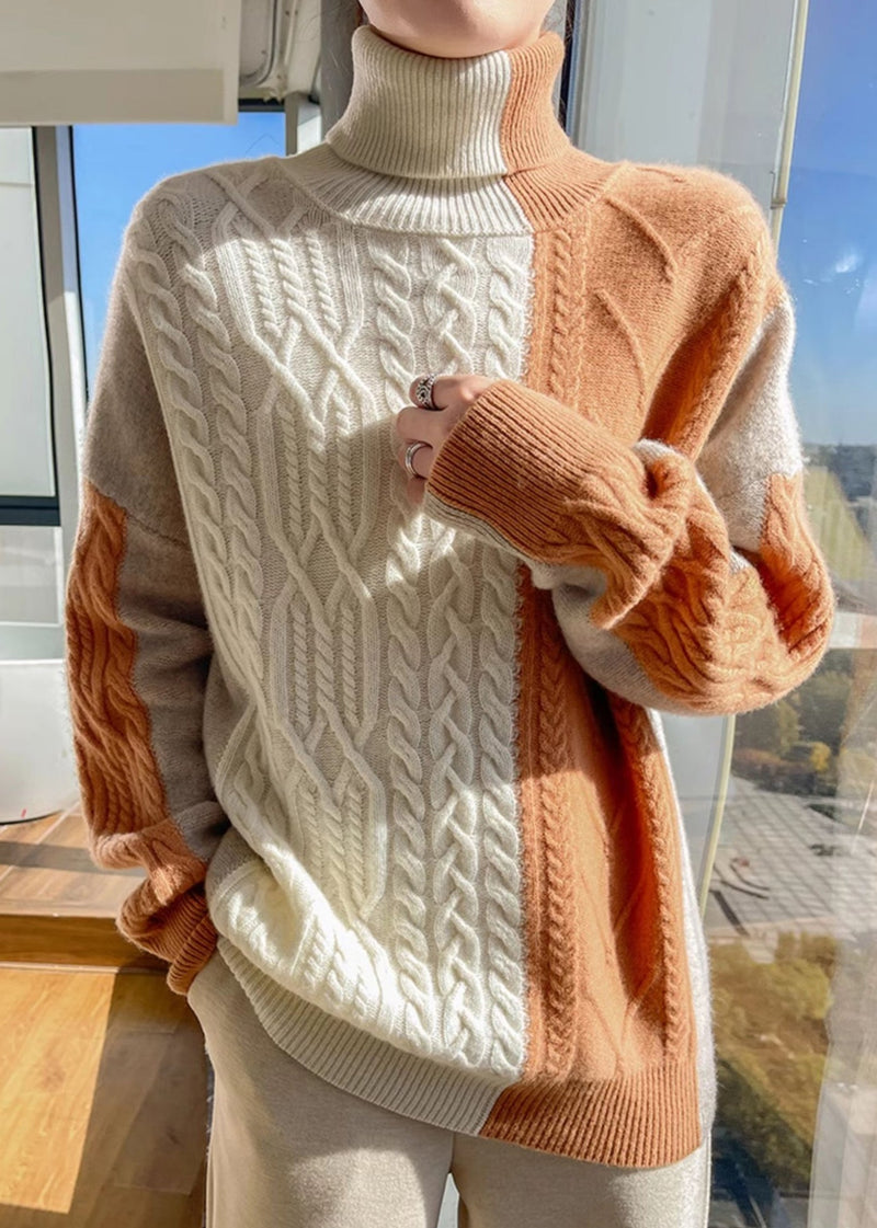 Blue Asymmetrical Patchwork Cable Knit Sweater Spring