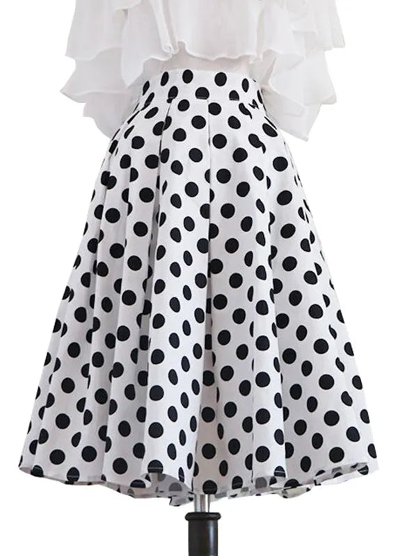 Organic White Dot Print High Waist a Line Skirt