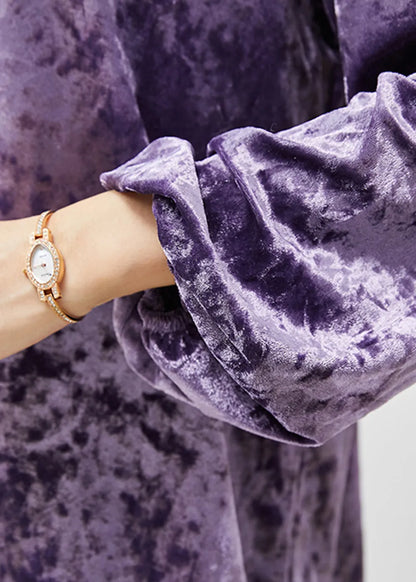 Fine Purple O-neck Oversized Silk Velour Shirts Spring