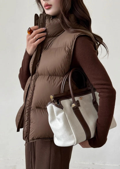 Coffee Stand Collar Zip Up Duck Down Waistcoat Sleeveless
