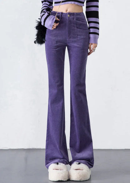 Boutique Lavender High Waist Corduroy Flared Trousers Spring