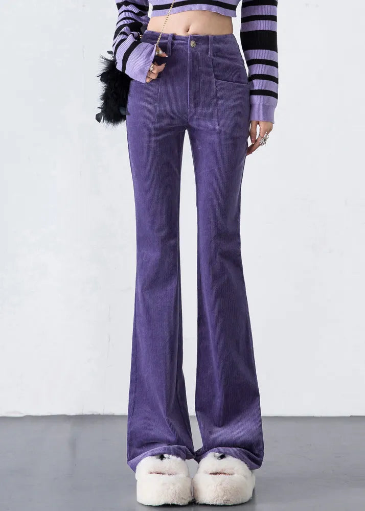 Boutique Lavender High Waist Corduroy Flared Trousers Spring