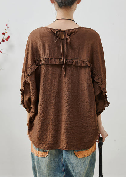 Chocolate Ruffles Cotton Loose Tops Batwing Sleeve