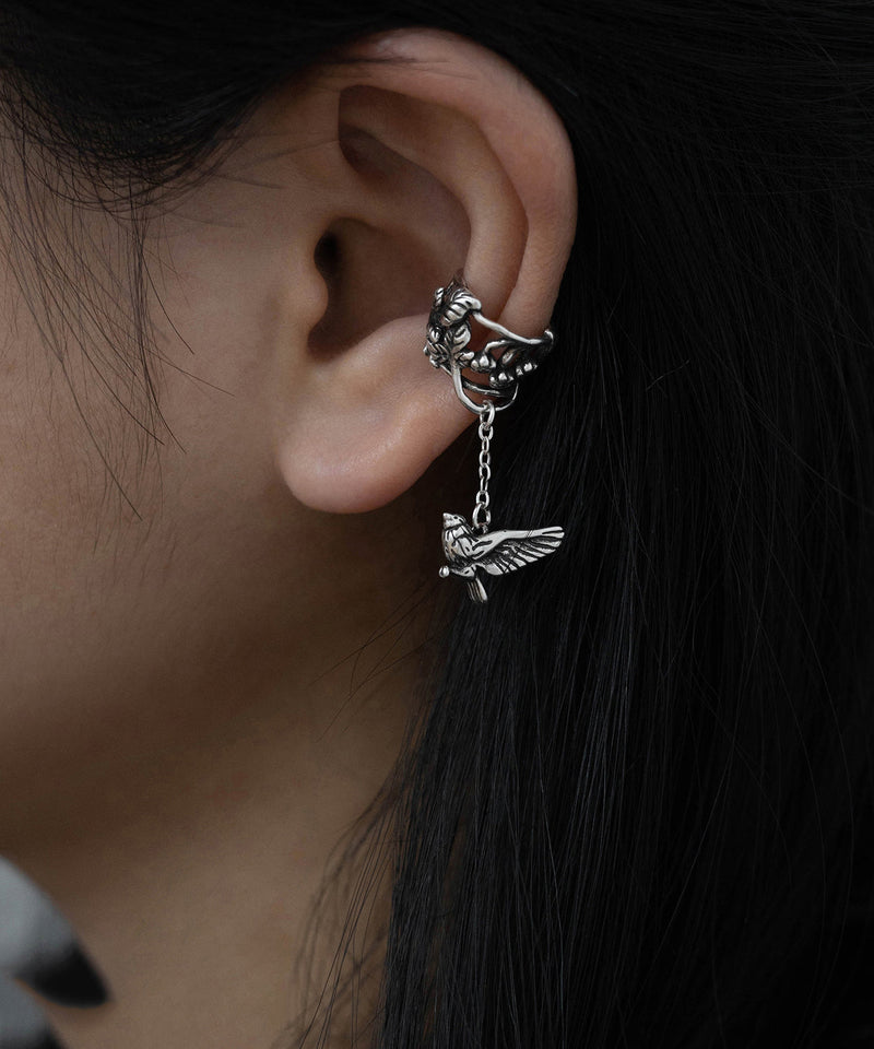 Silk Sterling Silver Leaf Flying Bird Tassel Drop Earrings