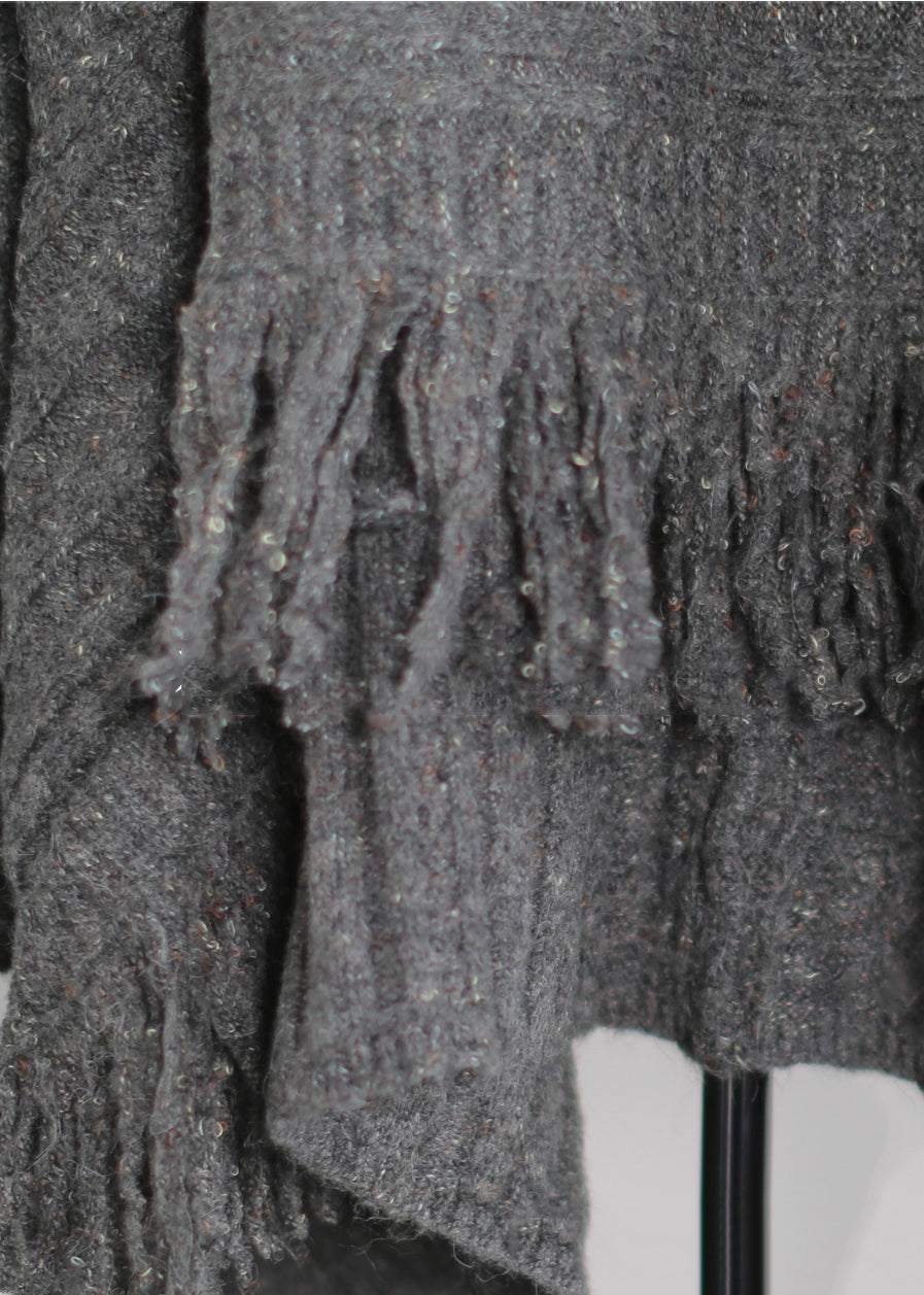 French Grey Turtle Neck Low High Design Knitted Tops Winter