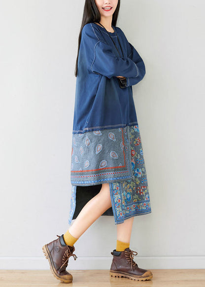 Blue Patchwork Print Sweatshirt Dresses Spring