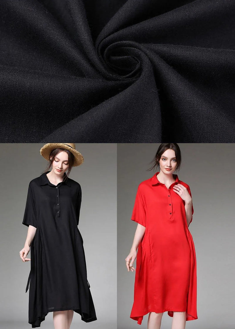 Loose Red Asymmetrical Design Tie Waist Spring Half Sleeve Holiday Dress