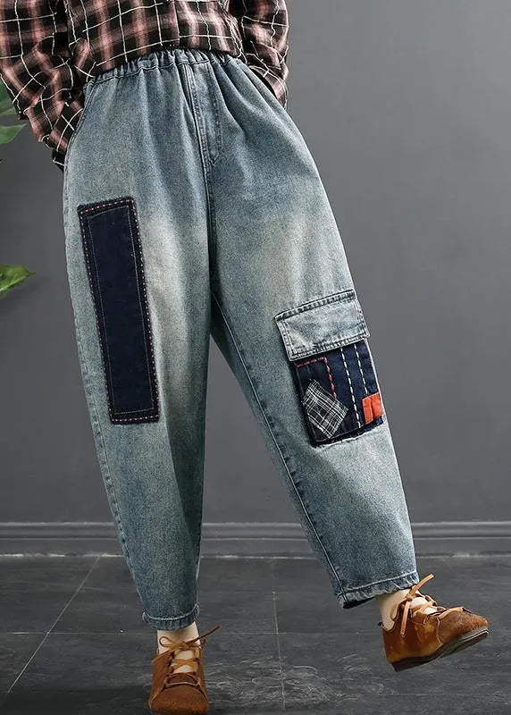 Retro Patch Embroidered Jeans Spring Loose Harem Pants
