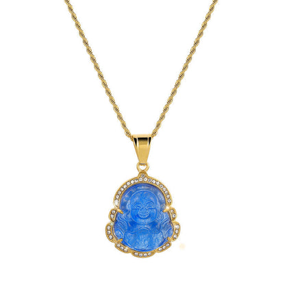 Buddha Stones 18k Gold Filled Laughing Buddha Jade Luck Necklace Chain Pendant