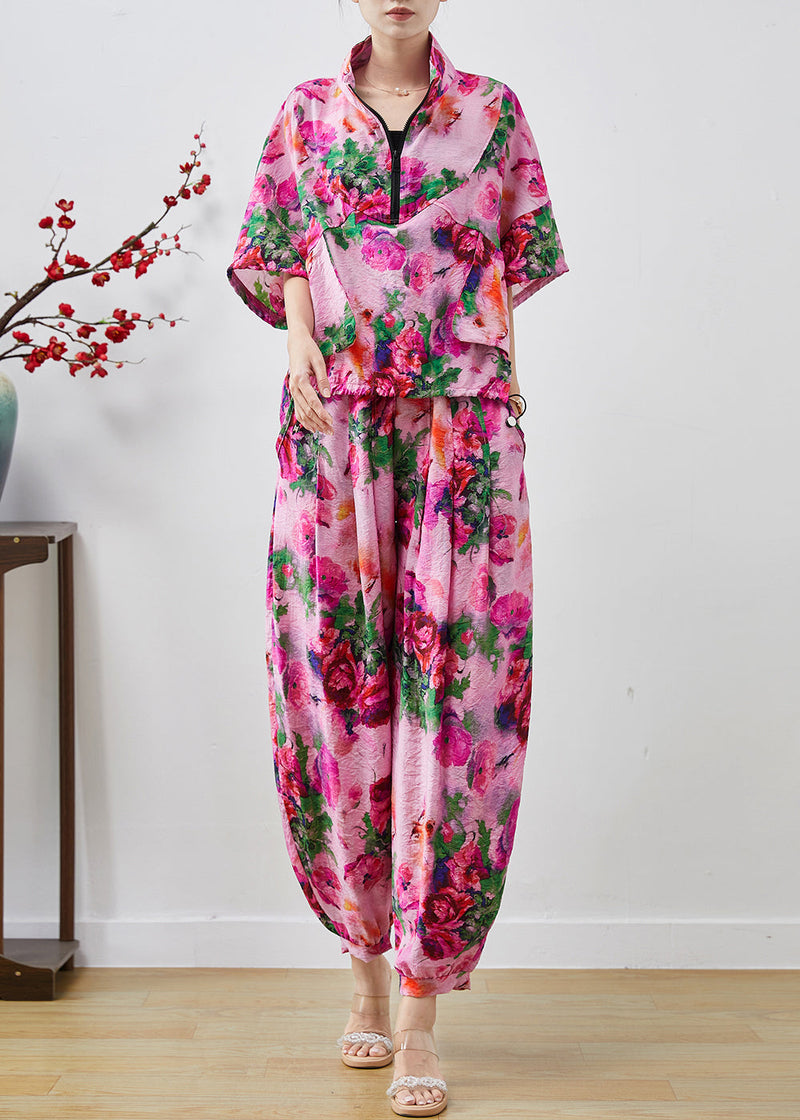 Diy Purple Zip Up Print Chiffon Sweatshirt Two Pieces Set Summer