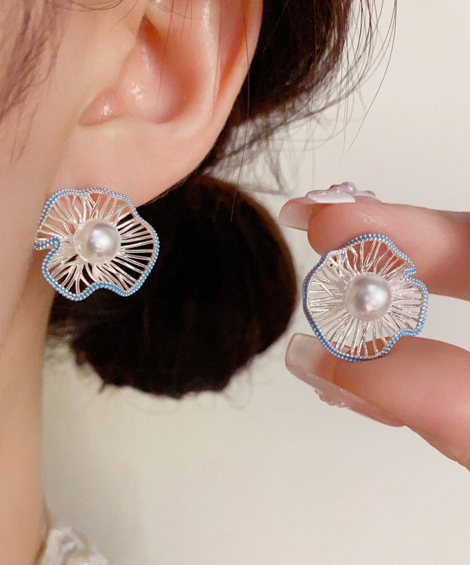 Boutique Blue Sterling Silver Alloy Hollow Out Stud Earrings