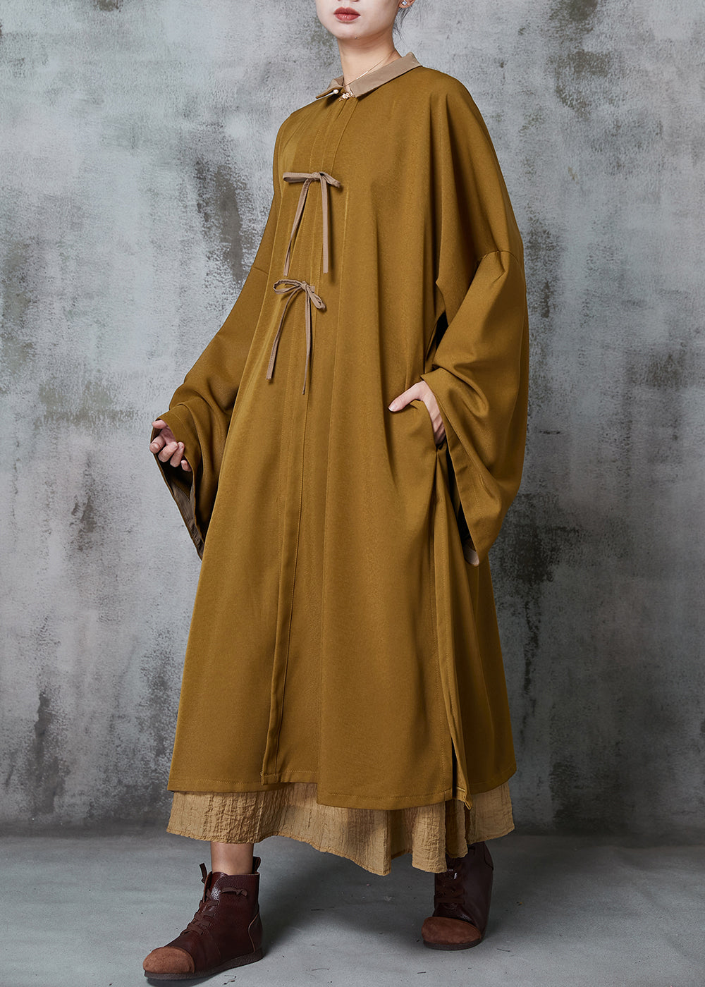 Unique Khaki Oversized Side Open Cotton Two Piece Set Clothing Spring