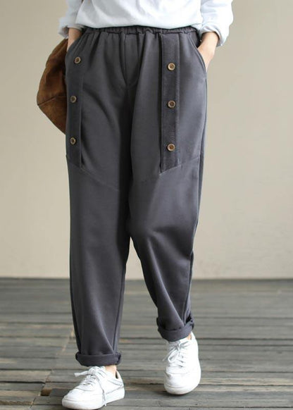 Diy Spring Wide Leg Pants Gray Gifts Elastic Waist Patchwork Pant