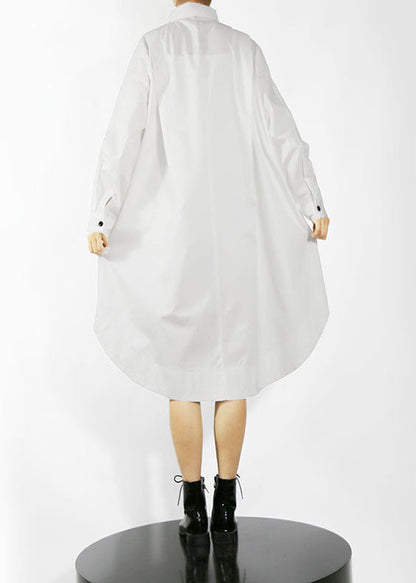 White Loose Shirt Dresses Low High Design Long Sleeve